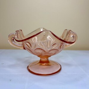 Vintage Pink Depression Glass, Dugan Afterglow Question Mark Pattern, 2 Handled Compote