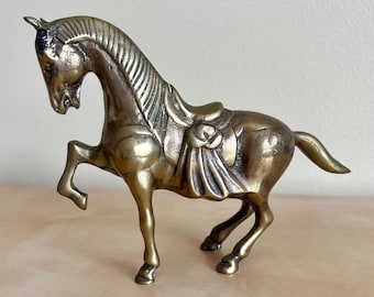 Vintage dansande häst i massiv mässing, MCM Equestrian 7,5” statyett, dekor för hästälskare