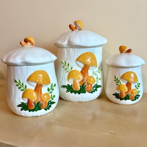 Vintage Arnels Pilzkanister 3er-Set, Cottagecore-Dekor aus den 1990er Jahren