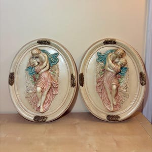 Vintage Greek Lovers Pair of ARTCRAFT Chalkware Wall Plaque, Signed 1533, Rare 1950s Art
