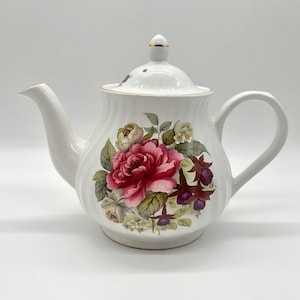 Vintage Staffordshire Rose Teapot, Arthur Wood & Son Floral Porcelain 6424