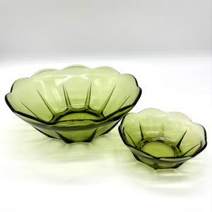 Bols de service vintage à croustilles et trempettes Anchor Hocking vert avocat, 1960s en Verre