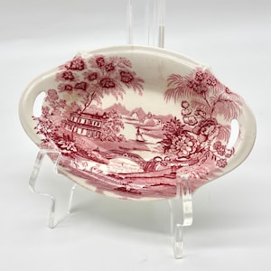 Tonquin Royal Staffordshire Ceramic Red Trinket Plate, Clarice Cliff England Soap Dish