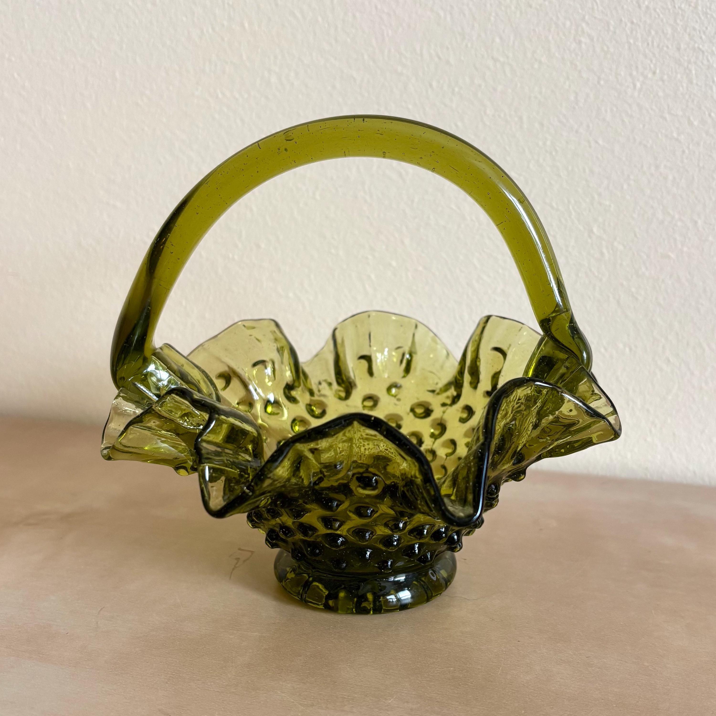 Fenton Green Hobnail Basket - Etsy
