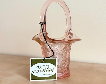 希少！フェントン ピンク色クレストバスケット アンティークfenton
