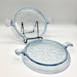 Pair of Fire King Sapphire Blue Glass Trivets, Vintage 1940s Anchor Hocking