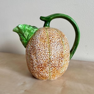 Vintage Canteloupe Melonen Keramikkrug, The Haldon Group Japan, realistischer Obstdekor