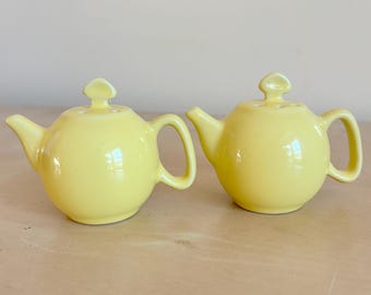 Juego de tetera, salero y pimentero vintage, decoración de cocina de cerámica amarilla