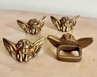 Vintage Cherub Napkin Rings, Set of 4, Gold Tone Table Decor, Resin
