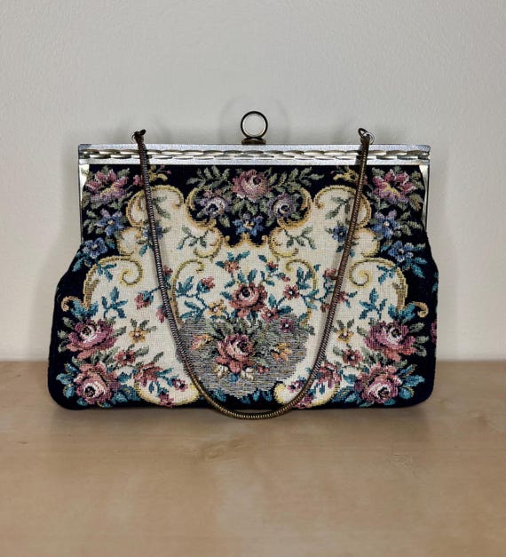 1940s Floral Tapestry Clutch, Walborg Vintage Handbag, Made in W