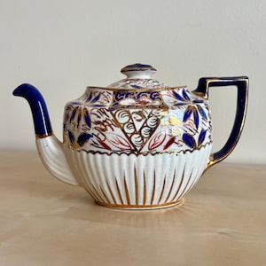 1930s Arthur Wood English Teapot, Vintage Ceramic, Blue Florals with Gold Trim, Made in England