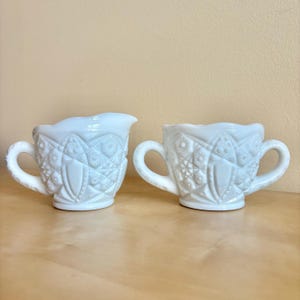 Vintage Milk Glass Creamer & Sugar Set, Mckee Toltec 1930s Collectible Glass