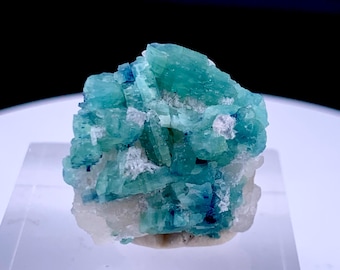 Rare Blue-Green Tourmaline Crystal Cluster on Quartz Matrix