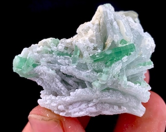 Vibrant Green Tourmaline Crystals Combine Cleavelandite Mica Specimen