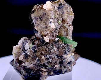 Natural Smoky Quartz Specimen Combine Green Tourmaline Crystal