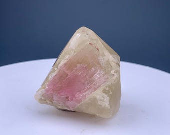 Natural Raw Pink Tourmaline Crystal Segment Encased in Light Quartz Specimen