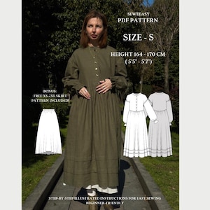 S Size – Dora Dress PDF Sewing Pattern – Loose Fit Button-Front Dress with Sleeves and Pockets, Beginner Friendly Digital Pattern