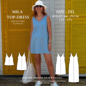 2XL -Size  Mila Dress PDF Sewing Pattern – Beginner Friendly Easy Summer Dress, Top or Sundress for Women, Instant Download
