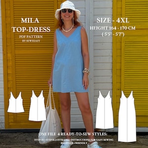 4XL -Size  Mila Dress PDF Sewing Pattern – Beginner Friendly Easy Summer Dress, Top or Sundress for Women, Instant Download
