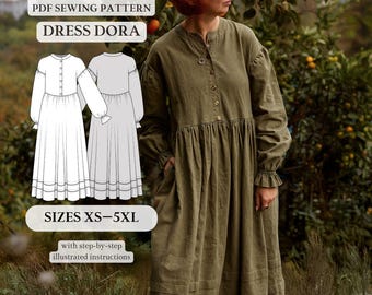 Dora Dress Sewing Pattern – Loose Fit Button-Front (XXS-5XL) (PDF Pattern)