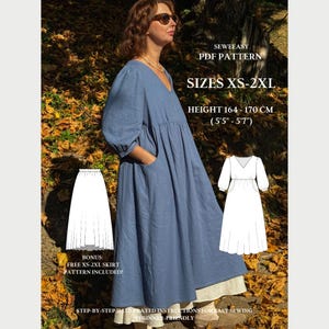 XS–2XL Sizes – Greta Dress PDF Sewing Pattern – Beginner Friendly Midi Dress with Sleeves, Easy Summer Sewing Project, Instant Download