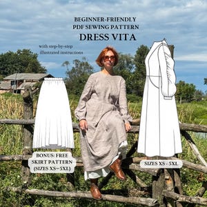 PDF Sewing Pattern Dress Vita | Sizes [XS - 5XL] | Midi Dress with Gathered Sleeves | Seweeasy