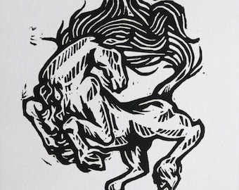 Renaissance Style Unicorn 5x7 Linocut Print