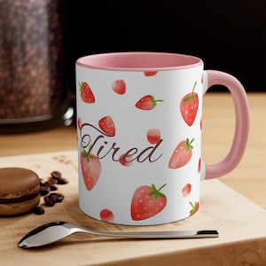 Watercolor Strawberry Accent Mug, Custom Text Personalized Gift, Kitchen Decor, Coffee Cup, Tea Mug, Unique Birthday Present