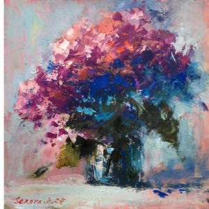 Flor Phlox Pintura Original Flores Arte Buquê Floral Óleo Pequena Arte Abstrata Natureza Morta Arte Decoração de Parede Colorida Feito à Mão