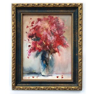 Floral original painting on canvas Flower Flowers Bouquet Small Abstract Artwork still life Art Wall Decor 6x8 Inches Unique Gift