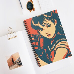 Cuaderno artístico en espiral con líneas, inspirado en el anime, bonito cuaderno de bocetos, regalo único para estudiantes, papelería personalizada, estilo retro.