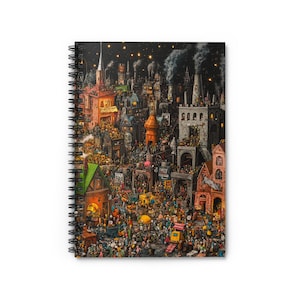 Whimsical City Scene Spiral Notebook | Perfect for Ideas and Sketches, Gift for Writers and Students, Unique Stationery, Creative Journal,