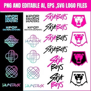 Kpop Logo Bundle PNG SVG AI eps pdf, Huntrix Logo Files, Saja Boys Clipart, Kpop Demon Hunters Logos, Editable Vector MerchPack, kpopcosplay