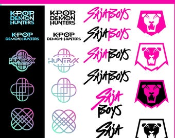 Paquete de logotipos de K-pop: Huntrix, Saja Boys, Demon Hunters (png, svg, ai, eps, pdf)