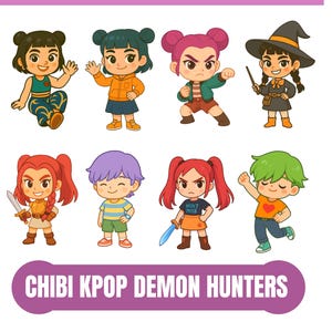 Chibi Kpop Demon Hunters PNG Bundle, Cute kawaii kpop PNG, Rumi Zoey Mira Cute Chibi Characters, Kpop Merch, Anime Sticker Pack, KPDH Chibi