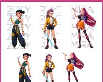 Saja Girls Kpop Dämonenjäger PNG Bundle, Zoye, Mira, Rumi (Digitaler Download)