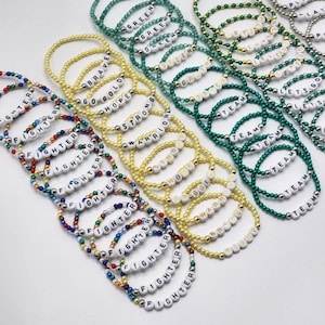 Custom Beaded Word Bracelet: Bulk Order Personalized Name, Date, Number - Party Favor