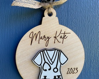 Personalized Nurse Christmas Ornament // Wood Engraved Custom Holiday RN Gift