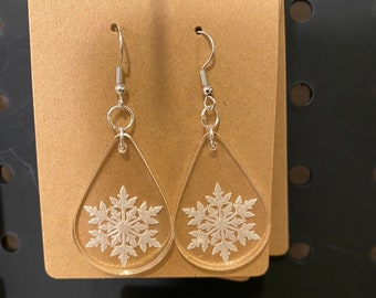Clear acrylic snowflake earrings