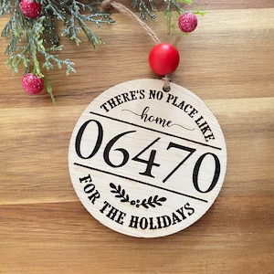 Christmas No Place Like Home for the Holidays Zip Code Ornament Natural Wood Decor