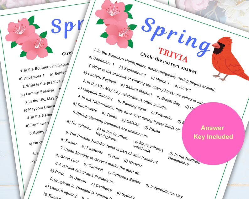Spring Trivia Game for Adults Printable, Icebreaker Game, Spring Game ...