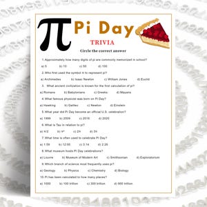 Gioco a quiz stampabile per il Pi Day, divertente gioco in classe per il Pi Day, studenti di matematica, adulti, adolescenti, anziani, idee per feste, idee per attività scolastiche di matematica