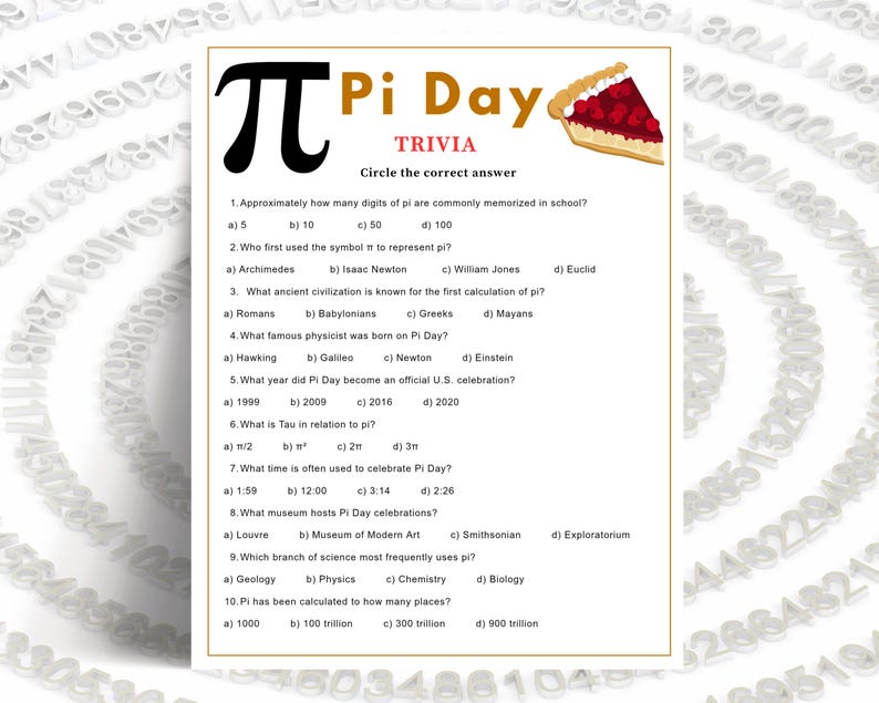 Pi Day Trivia Game Printable, Fun Pi Day Classroom Game, Math Students ...