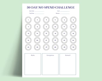 30 Day No Spend Challenge Printable, Monthly Money Savings Tracker, 30 Day Savings Tracker Inserts, US Letter/A4/A5/Half Letter