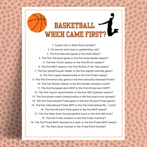 Basketball Which Came First Party Game Printable, Fun Trivia Birthday or Watch Party Game for Basketball Fans, Team, Families, Friends