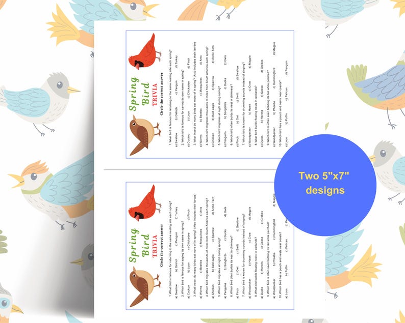 Spring Bird Trivia Family Game Printable, Spring Garden Birthday Party ...
