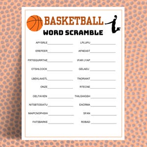 Basketball Word Scramble Watch Party Game Printable, Fun Birthday Party Game for Basketball Fans, Team, Families, Friends, Game Night