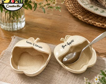 Personalized Ceramic Spoon Rest Custom Engraved Apple Heart Spoon Holder Kitchen Utensil Rest Spatula Holder Housewarming Gift