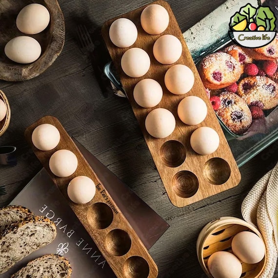 Personalized Handmade Acacia Wood Egg Holder,Custom Engraved Wooden Egg Holder Tray,Holiday Gifts,Wood Egg Crate,Egg Organizer,Kitchen Gifts