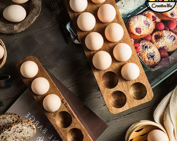 Personalized Handmade Acacia Wood Egg Holder,Custom Engraved Wooden Egg Holder Tray,Holiday Gifts,Wood Egg Crate,Egg Organizer,Kitchen Gifts